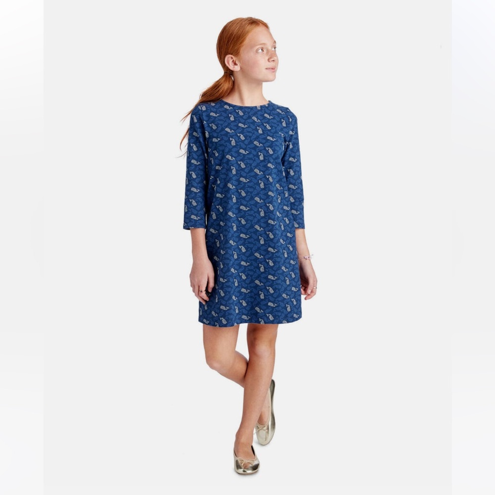 Vineyard Vines Girl Polka Dot Whale Tisbury Dress Size M Deep Bay Navy NEW